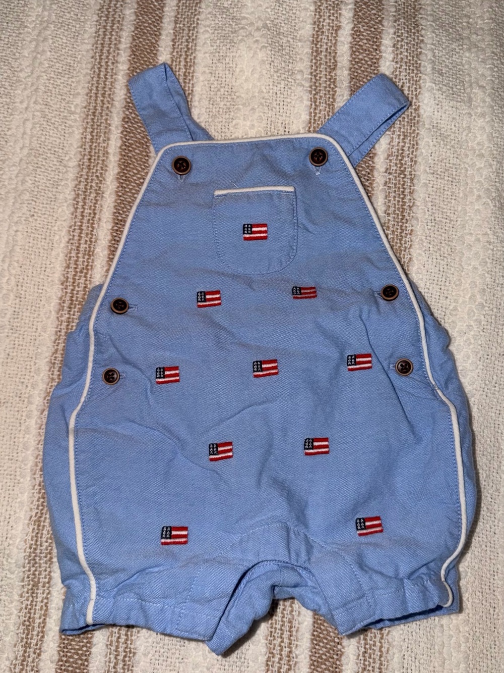 Blue Baby Shortalls with Embroidered American Flags 0-3 months